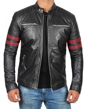 HUNTER Red Strip Cafe Racer Motorcycle Leather Jackets
