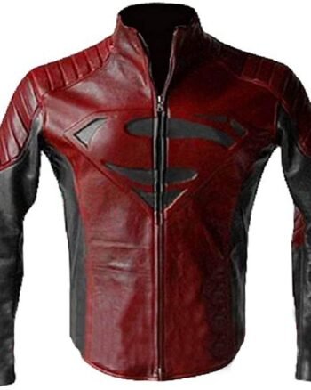 Mens Superhero Man of Steel Superman Costume Quilted Biker Leather Jacket