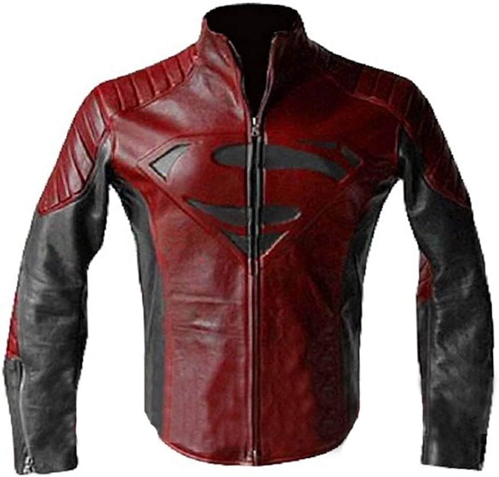 Mens Superhero Man of Steel Superman Costume Biker Leather Jacket