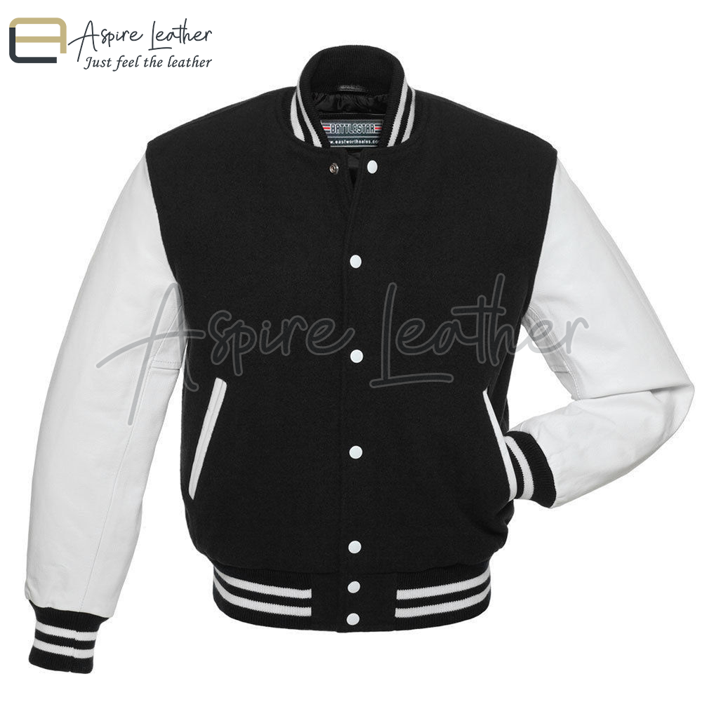 Varsity Black And White Letterman Jacket | Aspire Leather