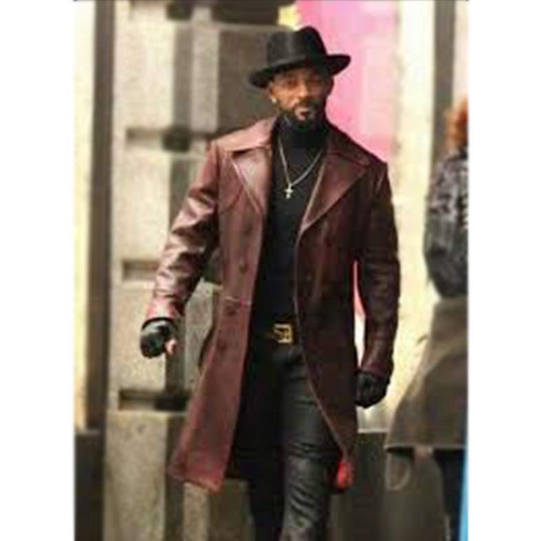 Dead Maroon Double Breasted Leather Trench Coat