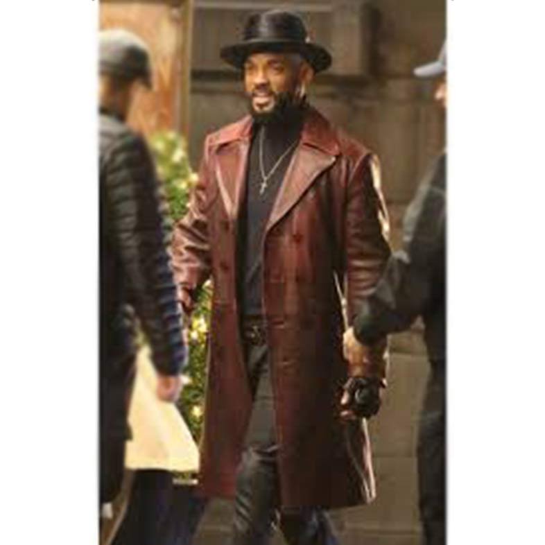 Dead Maroon Double Breasted Leather Trench Coat