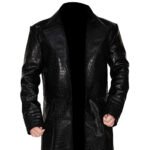 TrendHoop Men Black Aligator Crocodile Embossed Leather Open Style Steampunk Trench Coat