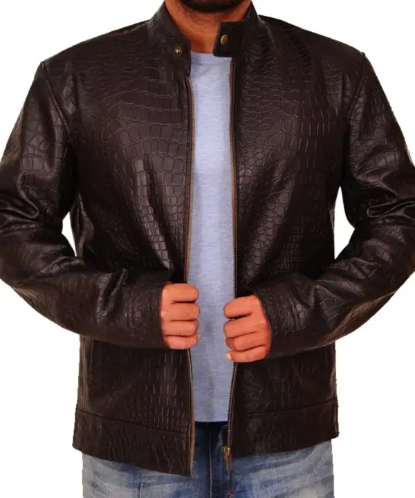 CROCODILE SKIN BROWN LEATHER JACKET